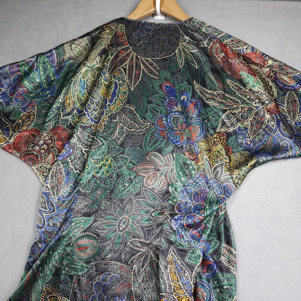 Vintage VIRGO II Wrap Dress Womens 14 Floral Print Metallic Sheen Midi Artsy USA - Picture 11 of 16